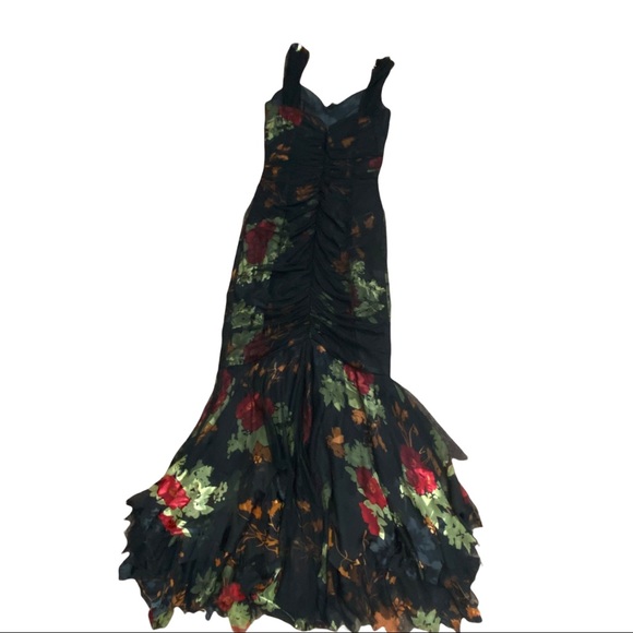 Vintage Dolce Jovani 90'S fitted gathered bodice mermaid dress heart shape bust - Picture 2 of 6